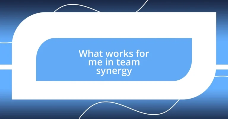 What works for me in team synergy